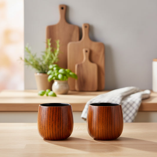 Wooden whiskey cup set with 4 ounce capacity per cup