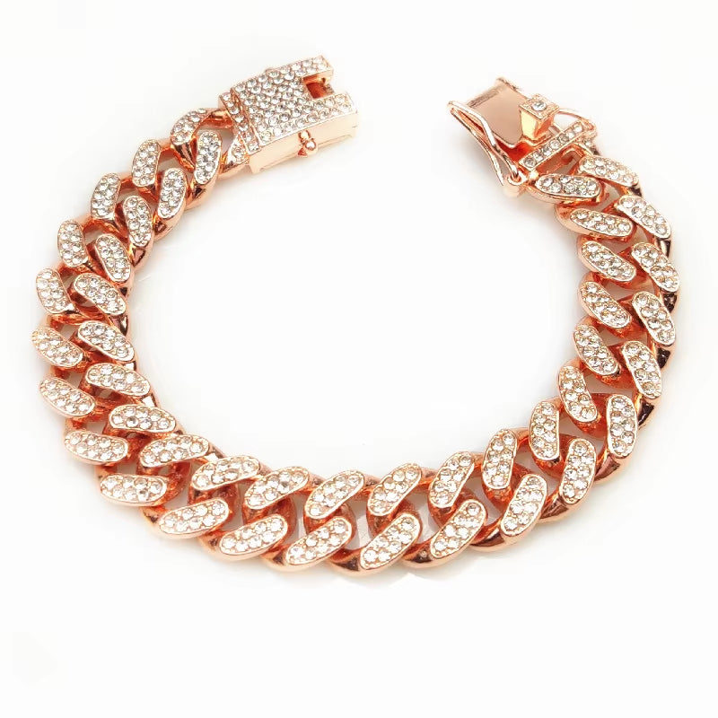 Luxury Cuban Link Cat Necklace Jewelry Rhinestone Collar Cat Gold Chain Kitten Wedding Prom Costume Accessories for Cats Puppy