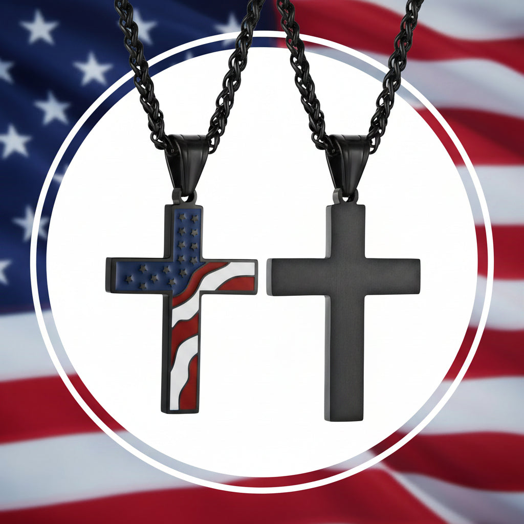 American Flag Patriotic Cross Religious Jewelry Pendant Necklace
