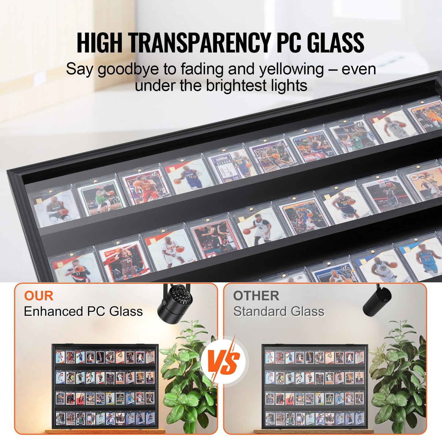 36-Card Graded Sports Display Case – Lockable Wall Cabinet with 98% UV Protection, Clear View PC Glass (Baseball, Football, Basketball, Hockey Cards)