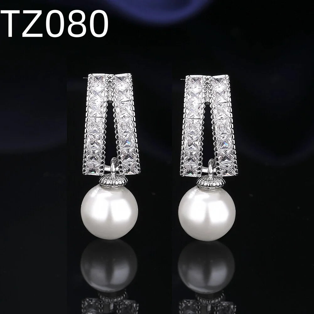 925 Sterling Silver Jewelry Set Tassel Imitation Pearl Clavicle Necklace Inlaid Zircon Women'S Necklace Earrings Elegant Jewelry