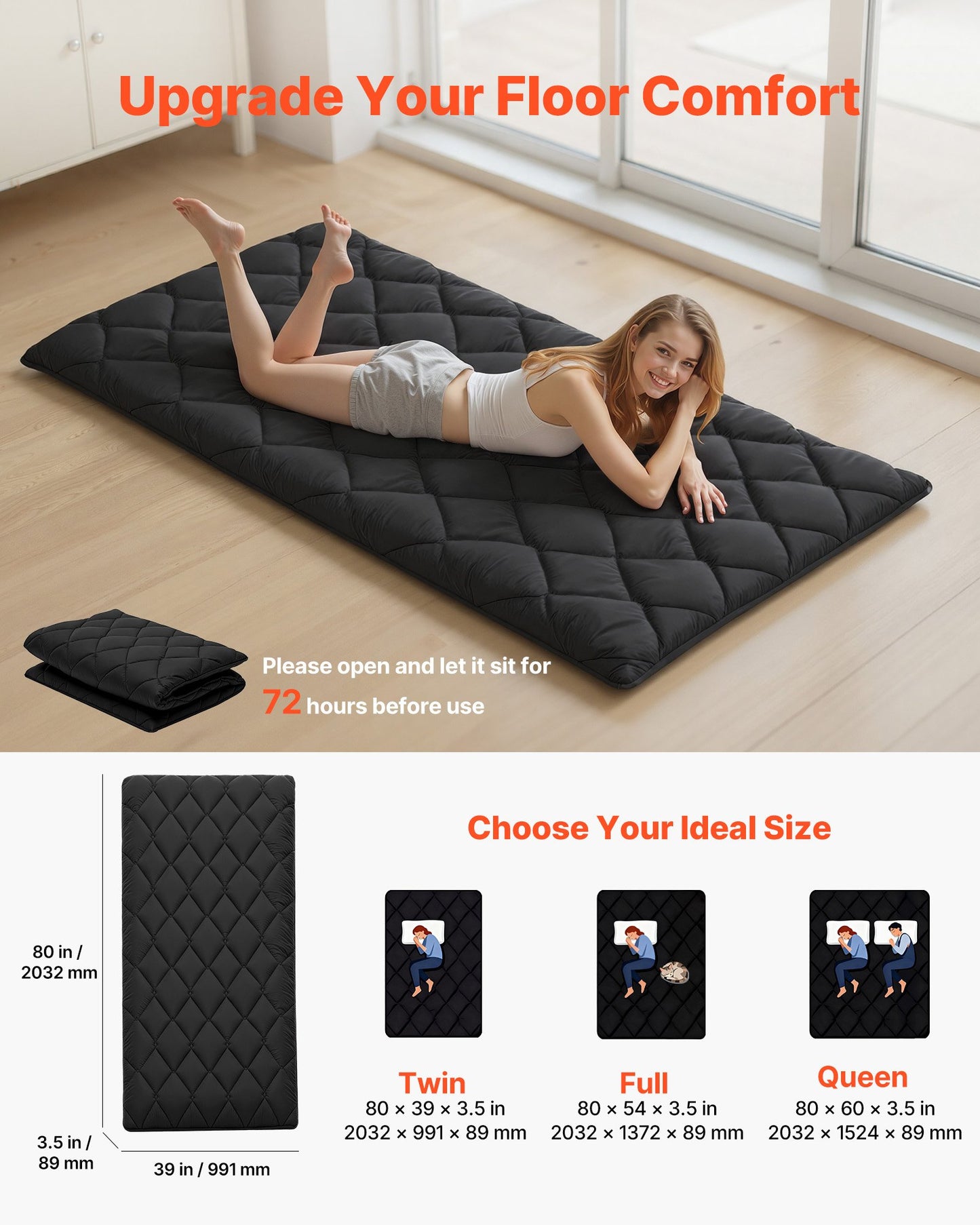 Japanese Tatami Mat, Twin Size, Foldable Futon