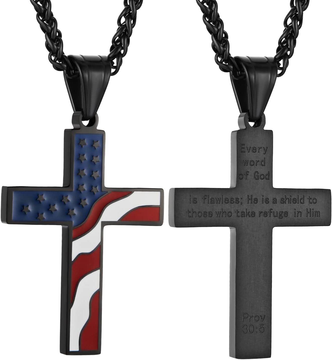 American Flag Patriotic Cross Religious Jewelry Pendant Necklace