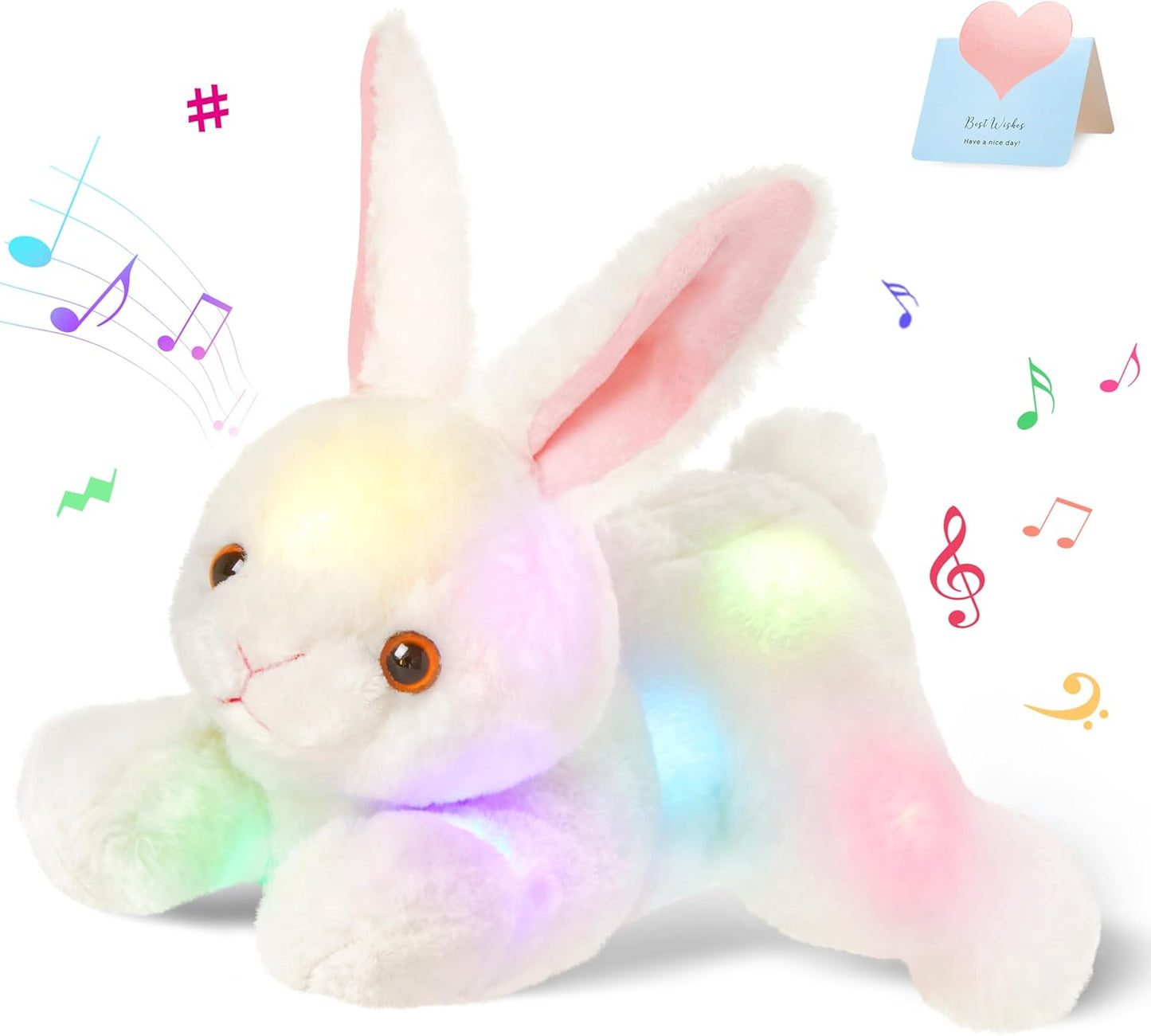 Light up Music Plush Bunny Rabbit Stuffed Animal Rabbit Plushie Toy Glow in the Dark Bedtime Companion Easter Bunny Gift for Kids, 14’’Best Gifts for Easter Day(Led & Musical)
