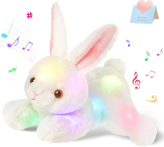 Light up Music Plush Bunny Rabbit Stuffed Animal Rabbit Plushie Toy Glow in the Dark Bedtime Companion Easter Bunny Gift for Kids, 14’’Best Gifts for Easter Day(Led & Musical)