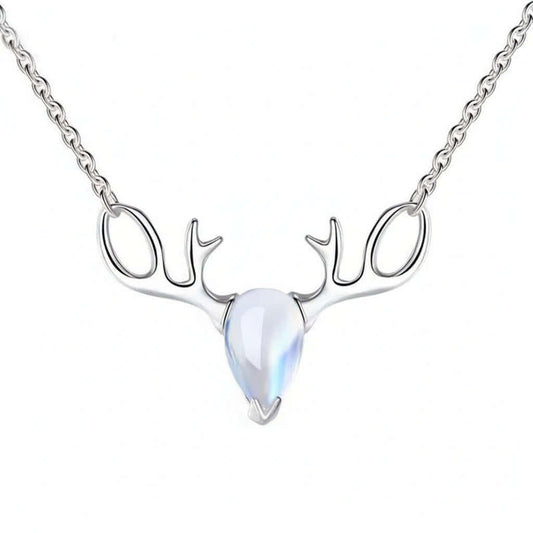 Elk Moonstone Necklace Forest Moonstone Pendant Clavicle S925 Chain