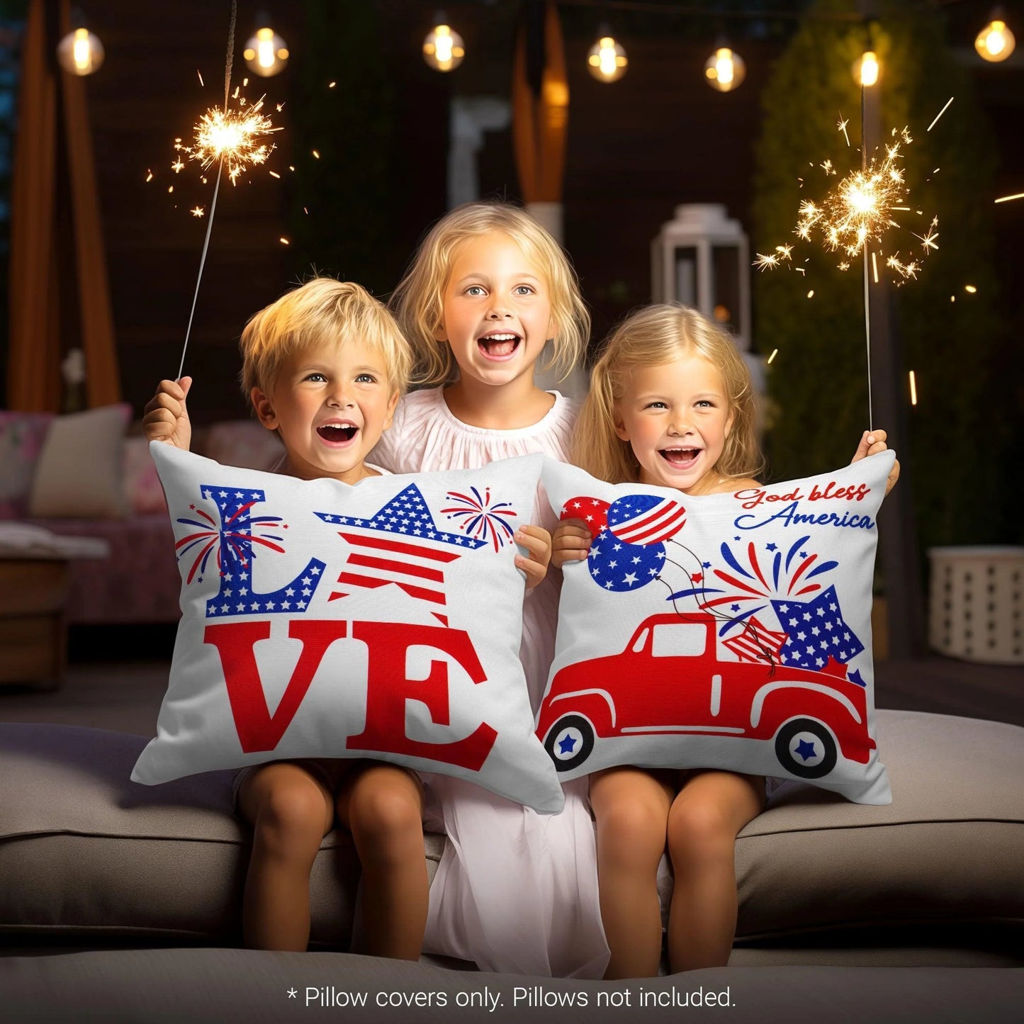 Patriotic Decoration Gnome Fireworks Waterproof Throw Pillow Covers 18X18 In