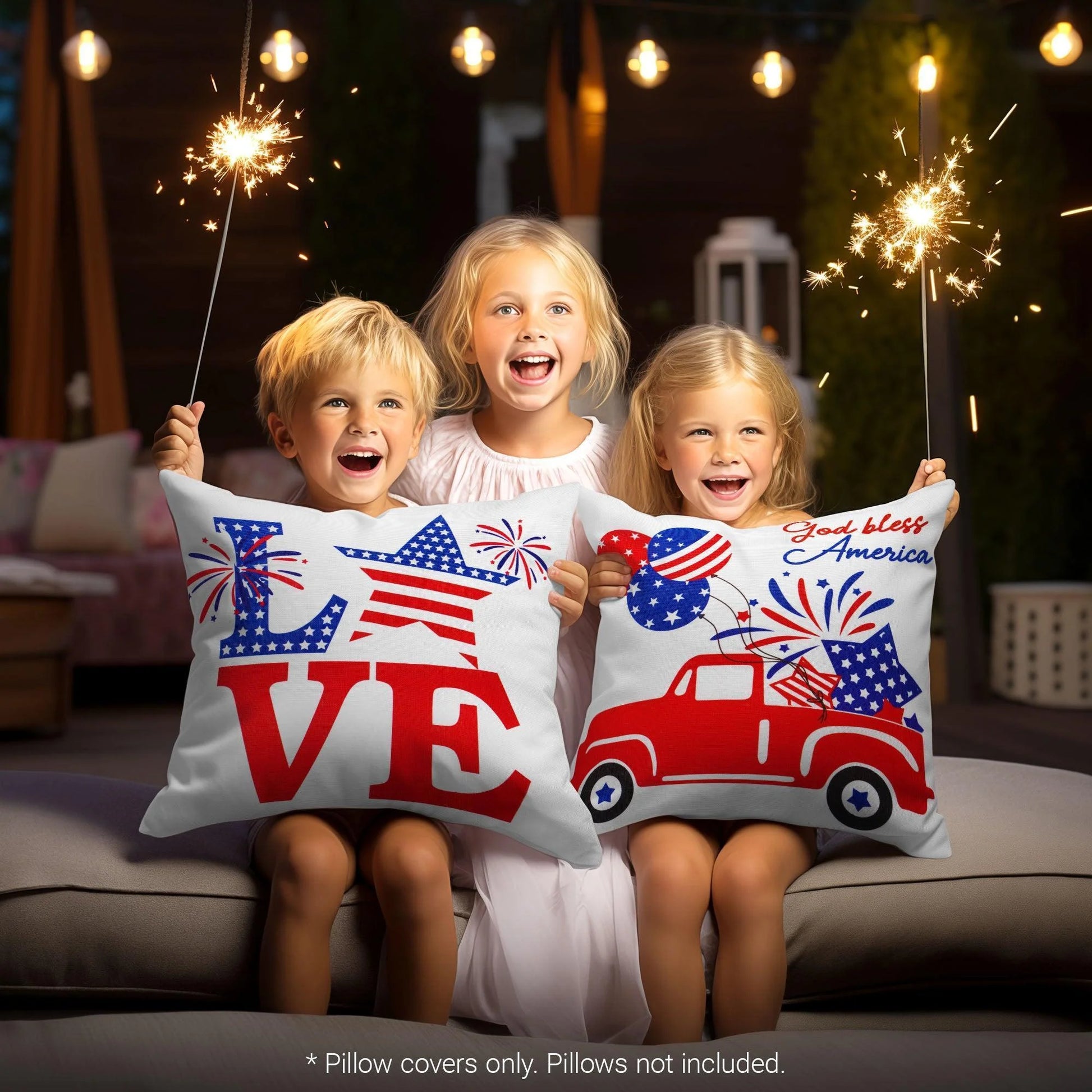 Patriotic Decoration Gnome Fireworks Waterproof Throw Pillow Covers 18X18 In