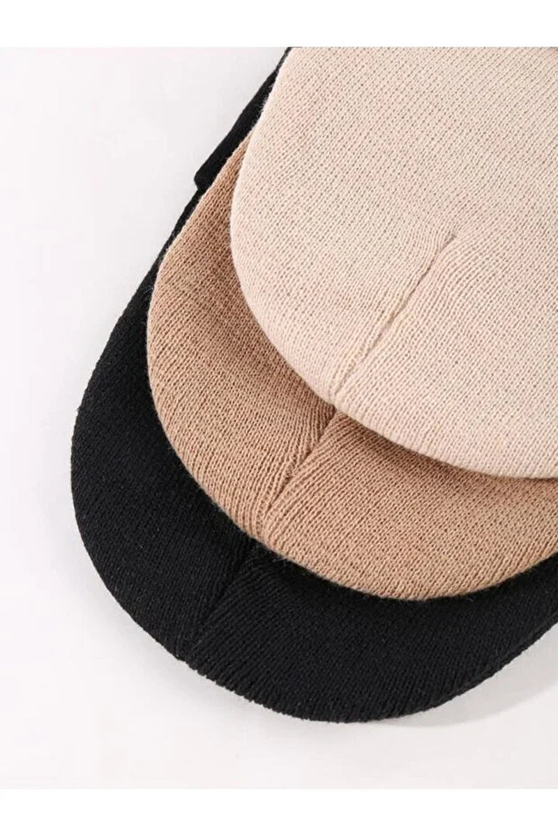 Unisex Foldable Beanie Hat Set – Black, Light Taupe & Stone (3-Pack)