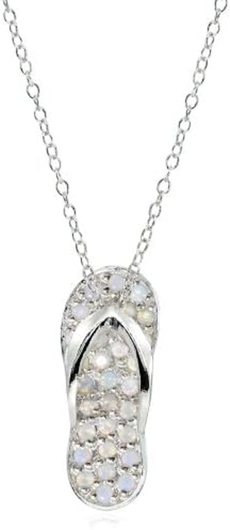 Sterling Silver Simulated Opal Flip-Flop Beach Sandal Necklace