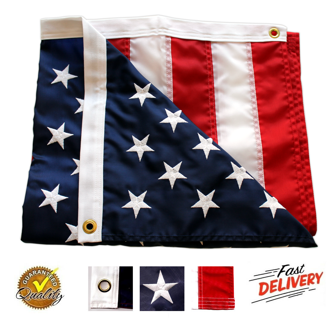 3x5ft US American Flag Heavy Duty Embroidered Stars and Stripes (w/Grommets)