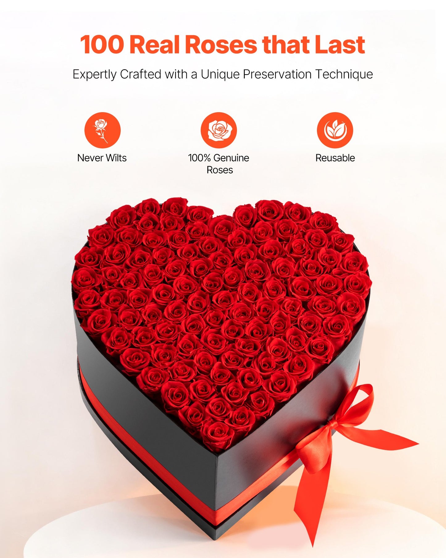 Forever Flowers Preserved Roses Gift | 100 Preserved Roses in Keepsake Box | Anniversary, Mother's Day, Valentine's Gift | Lasts 3+ Years