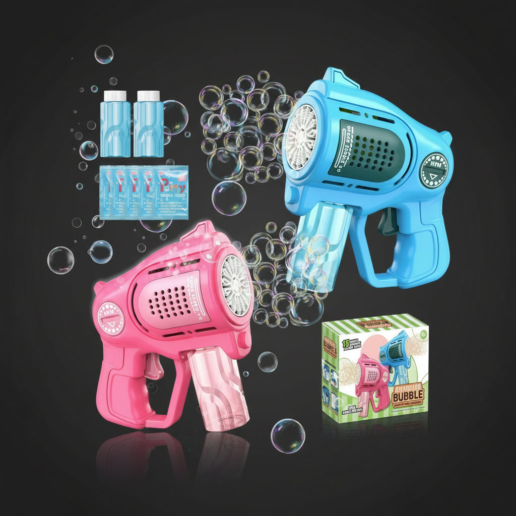 2-Pack Bubble Gun Toy Set – Automatic 15-Hole Bubble Blower for Boys & Girls