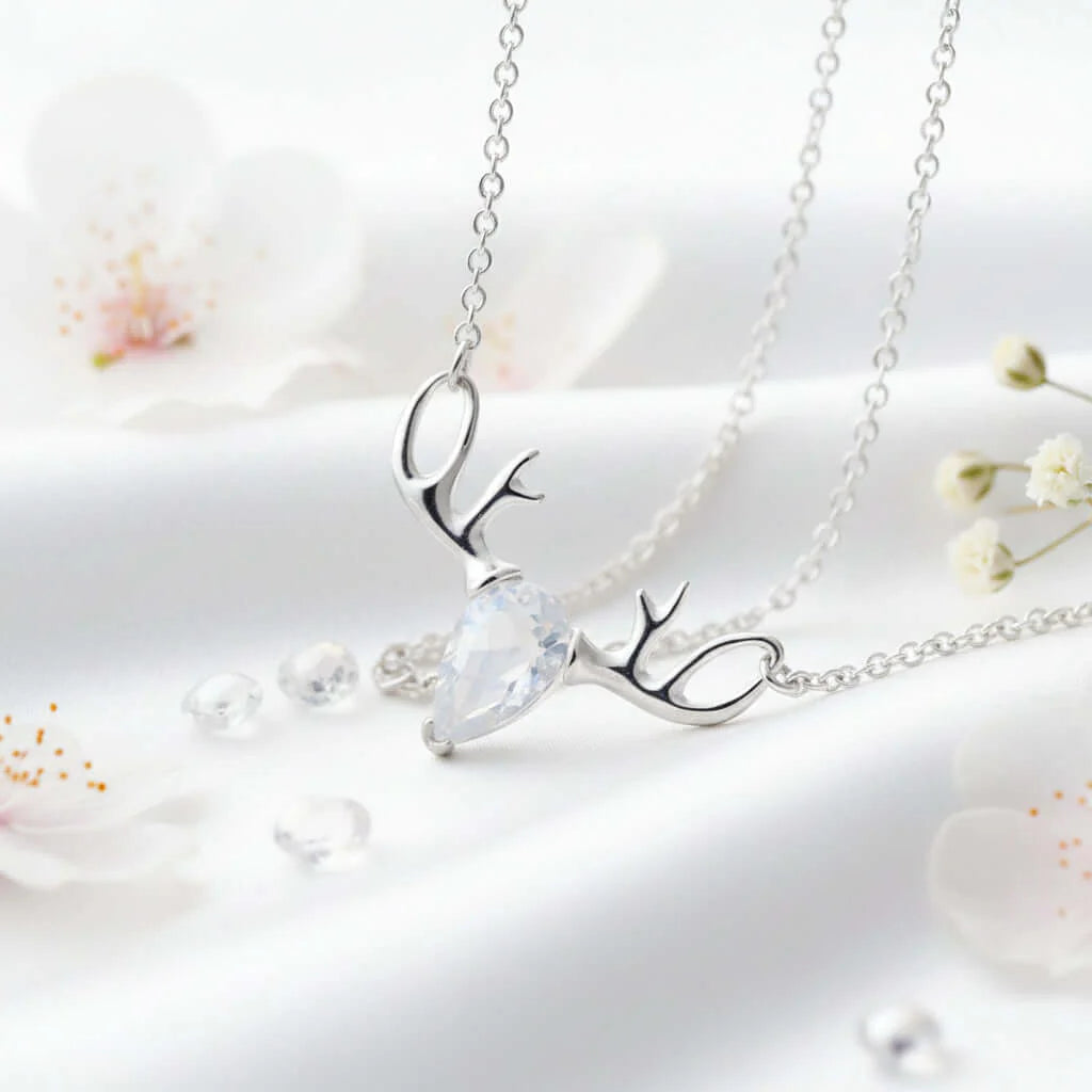 Elk Moonstone Necklace Forest Moonstone Pendant Clavicle S925 Chain