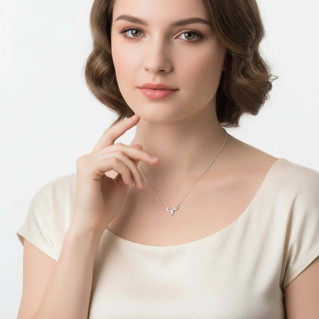 Elk Moonstone Necklace Forest Moonstone Pendant Clavicle S925 Chain