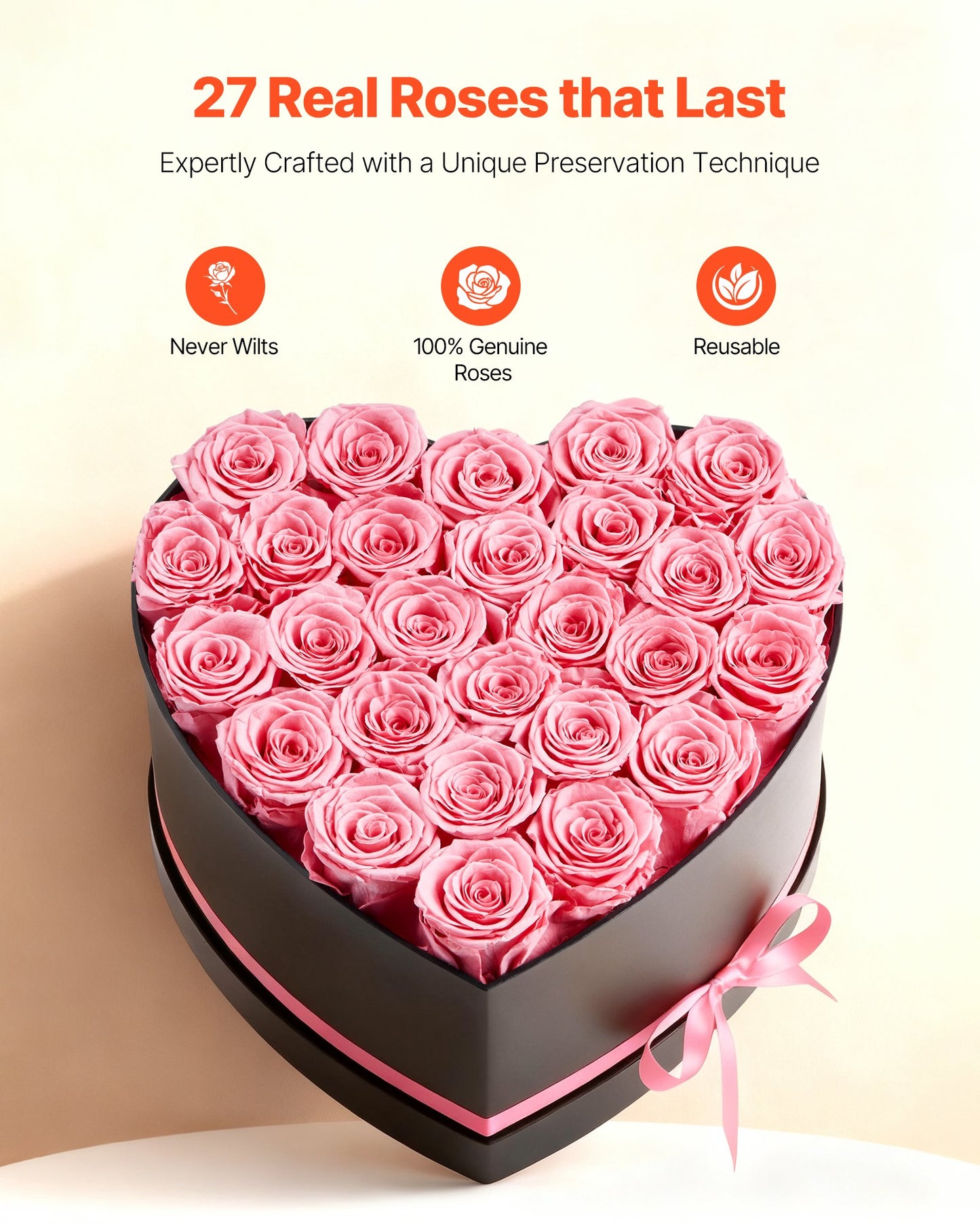 Forever Flowers, Preserved Roses In A Heart Shape Box