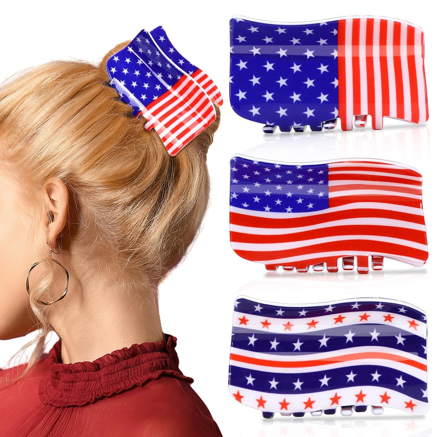 American Flag Shaped Claw Clips USA Patriotic 4th Of July Design Hair Accessories Red White And Blue Hair Clips For Independence Day Veterans' Day Clearance