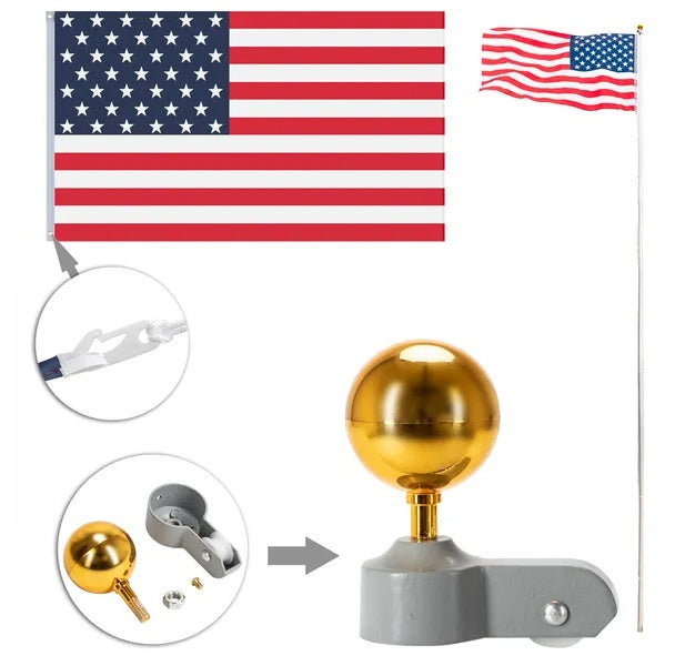 25ft Solemn Outdoor Decoration Sectional Halyard Pole US America Flag Flagpole Kit