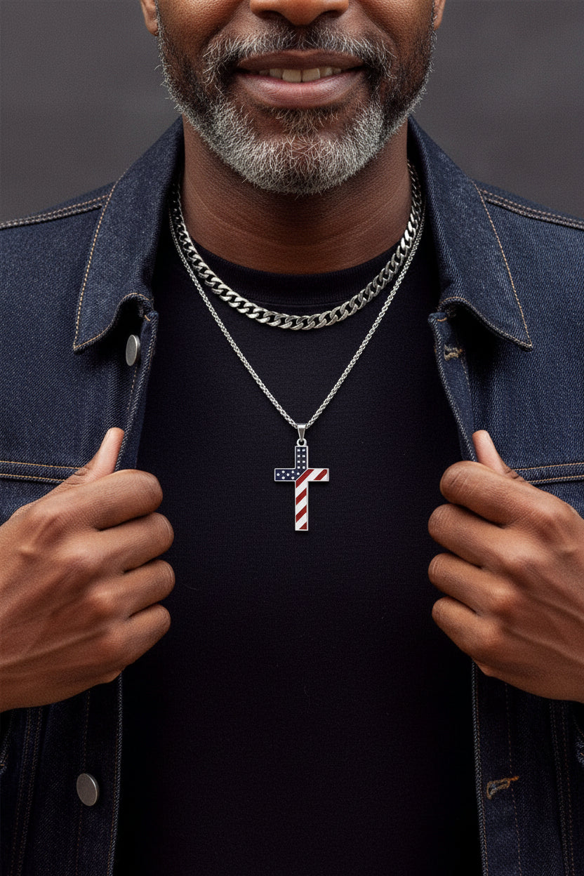 Cross Necklace | American Flag Cross | Stripes
