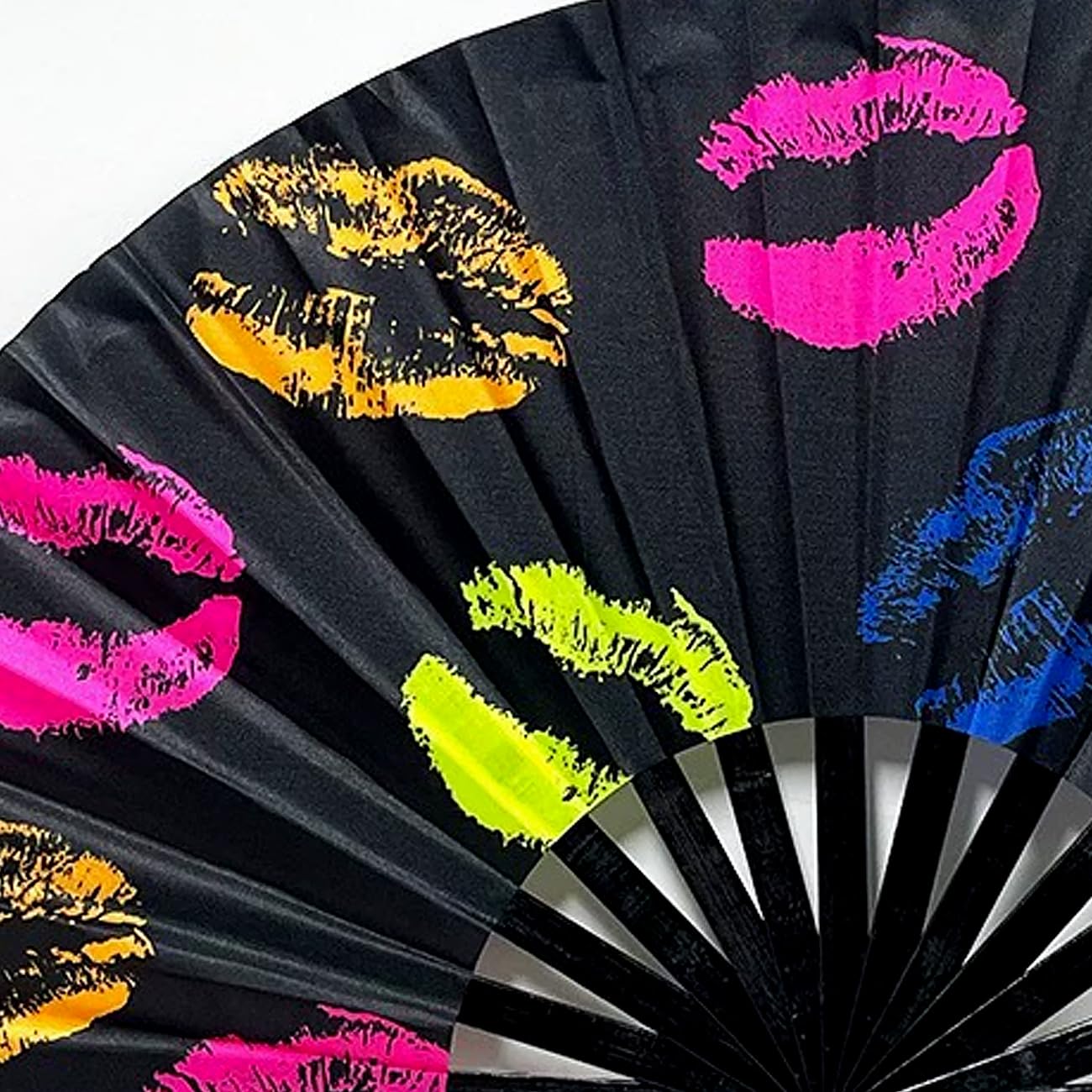 Folding Fan UV Glow Rave Bamboo Hand Fan Carnival Decoration Dancing Party Wedding Night Club Concert Lip Kung Fu Large Lips