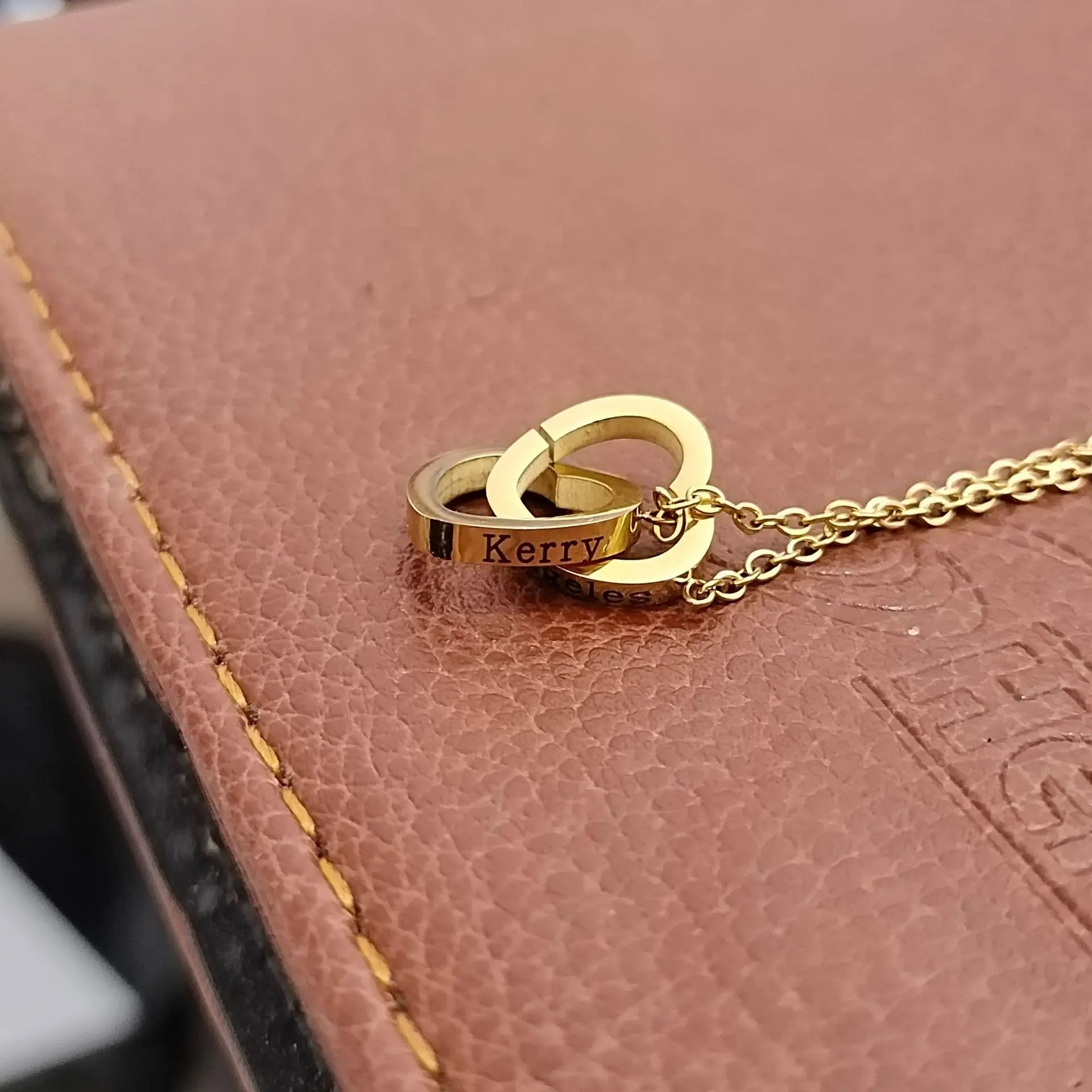 Double Heart Name Necklace - Couples Necklace