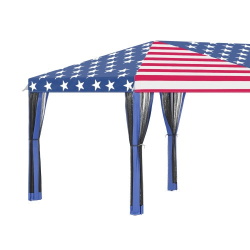 Patriotic 10 X 20 Canopy Tent With Netting, Heavy Duty Instant Sun Shelter, Large Tents For Parties With Carry Bag For Outdoor, Garden, Patio, American Flag