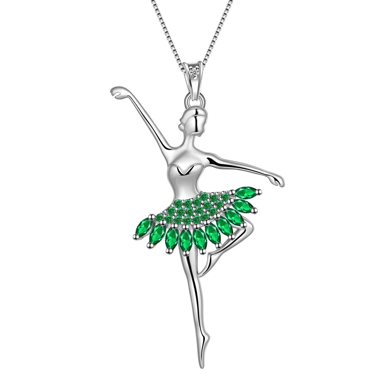 Ballerina Tiny Dancer Pendant Necklace May Birthstone Green Zirconia 925 Sterling Silver Women Christmas Valentine'S Day Birthday Gifts for Daughter