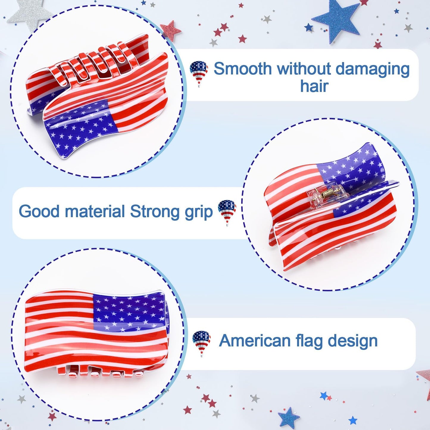 American Flag Shaped Claw Clips USA Patriotic 4th Of July Design Hair Accessories Red White And Blue Hair Clips For Independence Day Veterans' Day Clearance