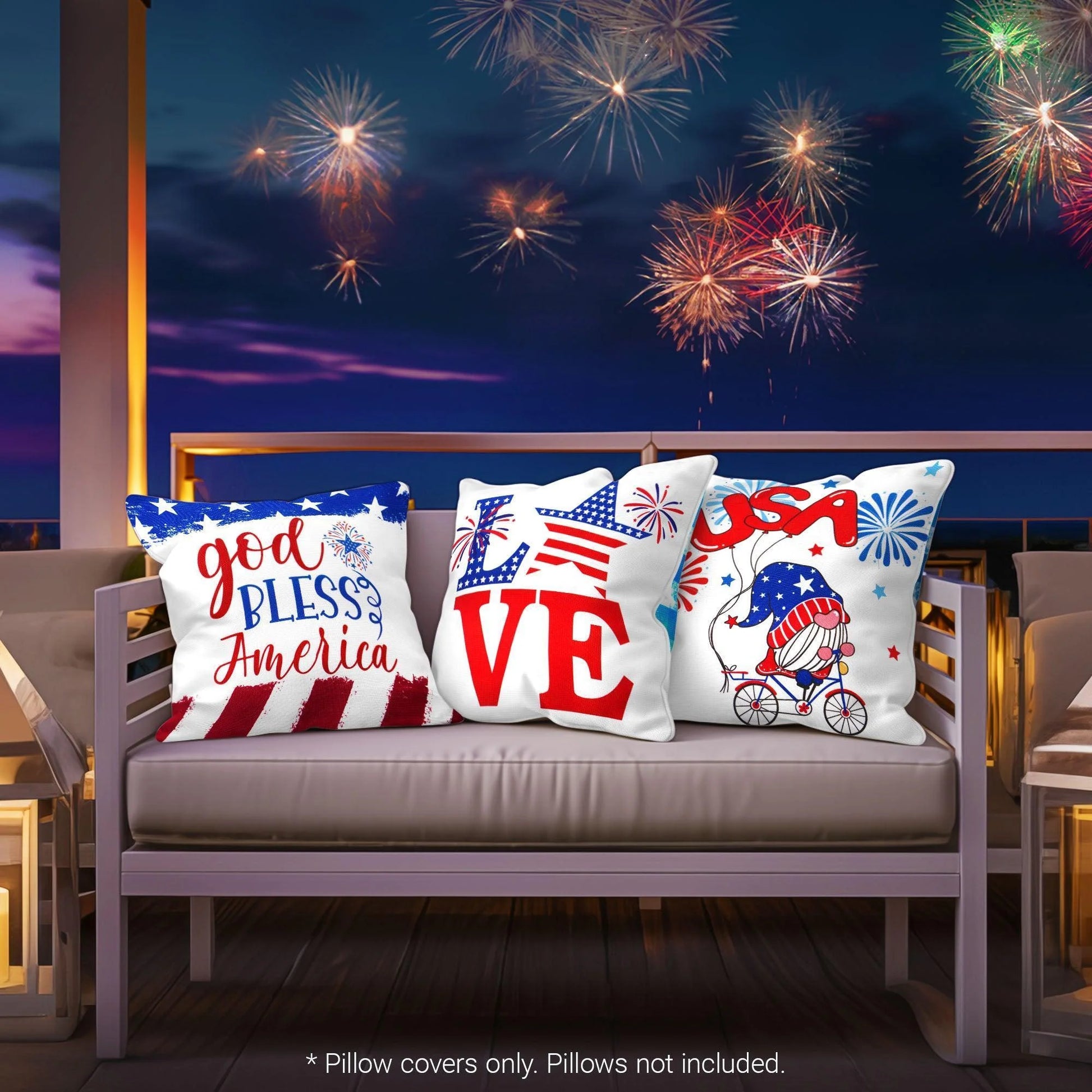 Patriotic Decoration Gnome Fireworks Waterproof Throw Pillow Covers 18X18 In