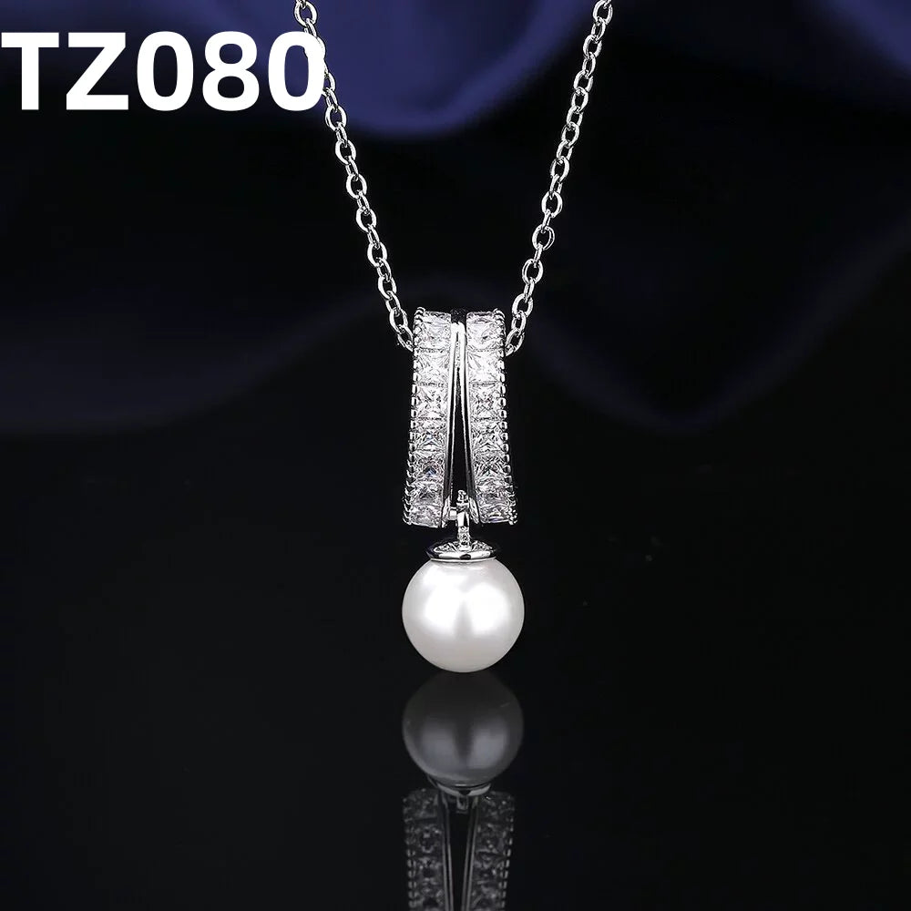 925 Sterling Silver Jewelry Set Tassel Imitation Pearl Clavicle Necklace Inlaid Zircon Women'S Necklace Earrings Elegant Jewelry