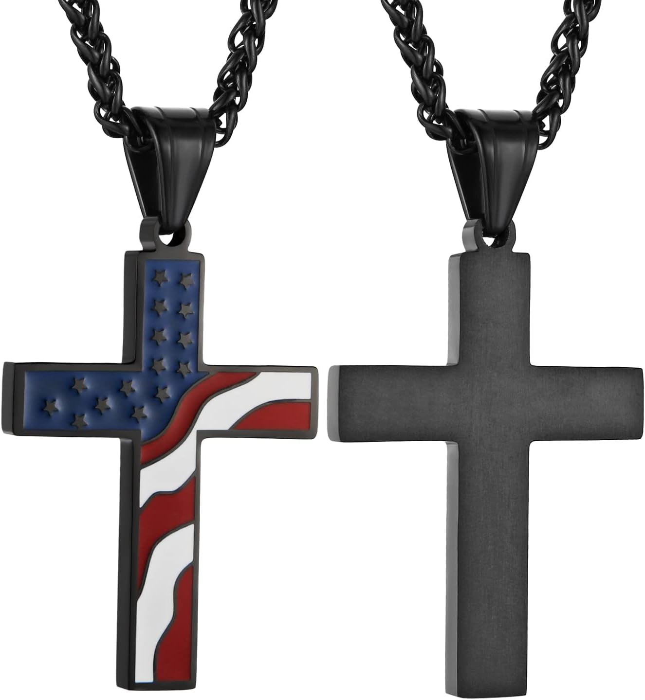 American Flag Patriotic Cross Religious Jewelry Pendant Necklace