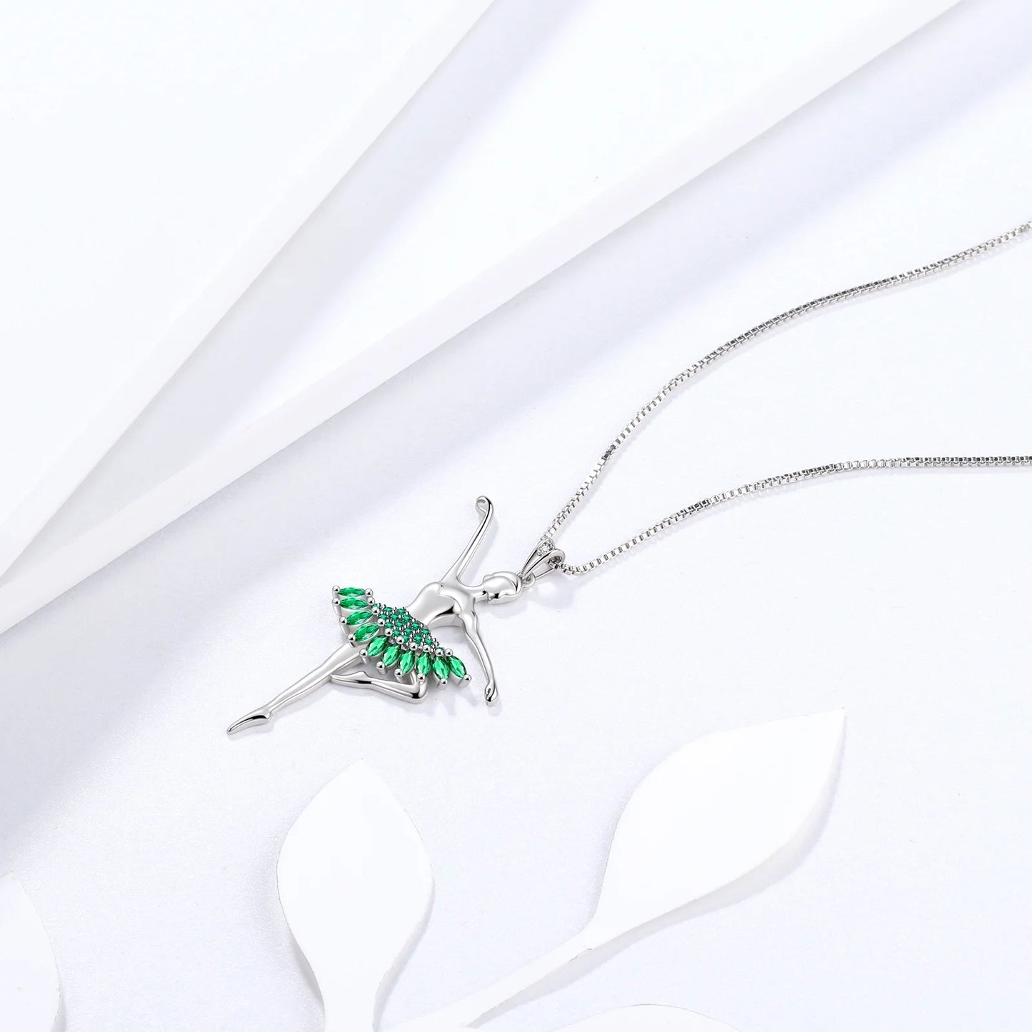 Ballerina Tiny Dancer Pendant Necklace May Birthstone Green Zirconia 925 Sterling Silver Women Christmas Valentine'S Day Birthday Gifts for Daughter