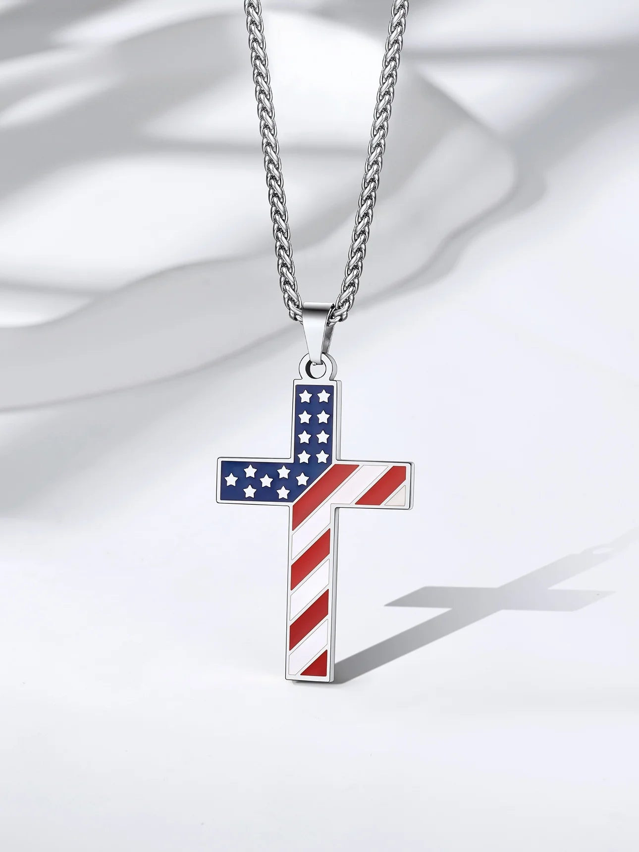 American Flag Patriotic Cross Necklace for Men Stainless Steel Cross Pendant Necklace Religious Jewelry Gifts for Dad Son Brother