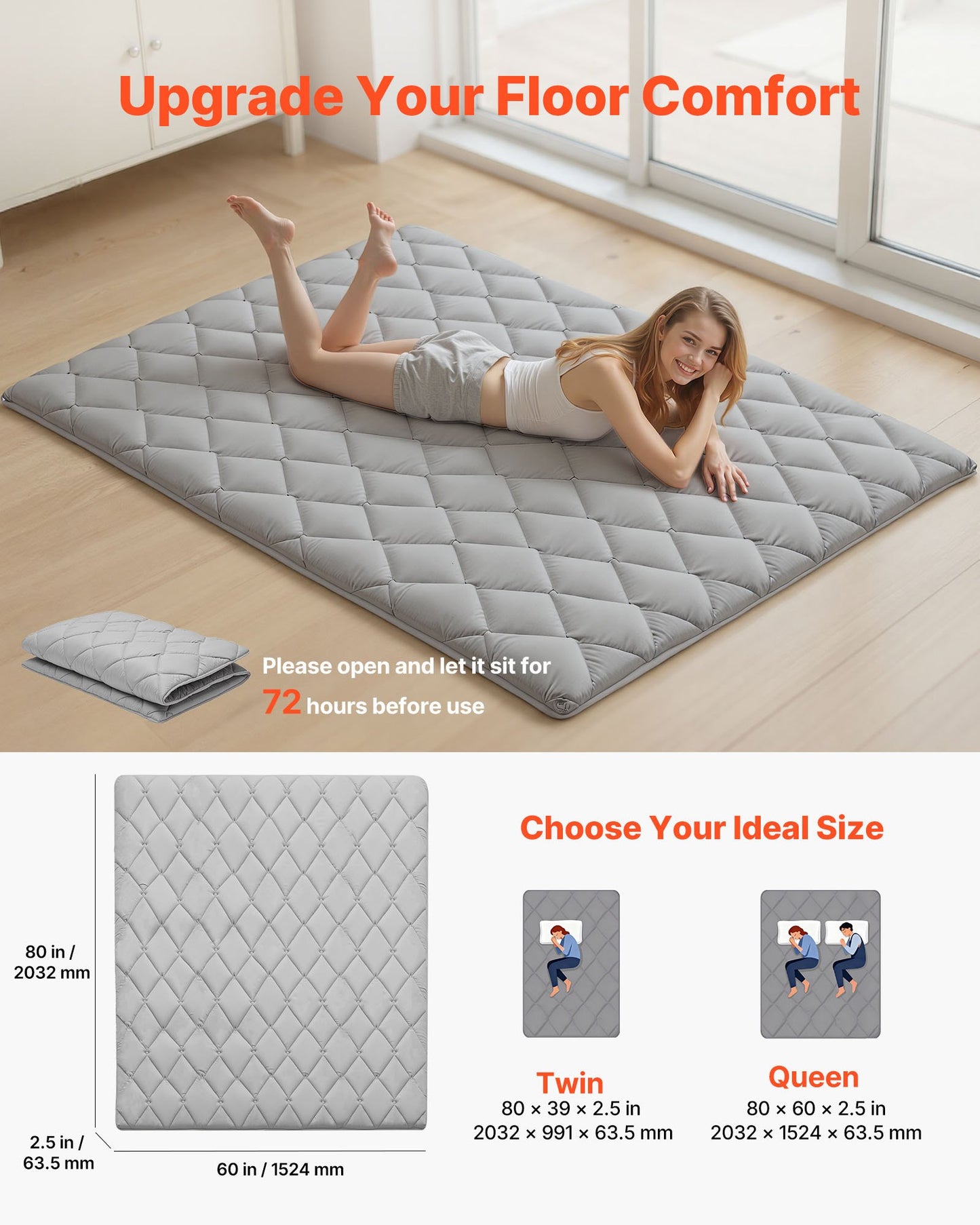 Japanese Tatami Mat, Queen Size Foldable Futon Mattress