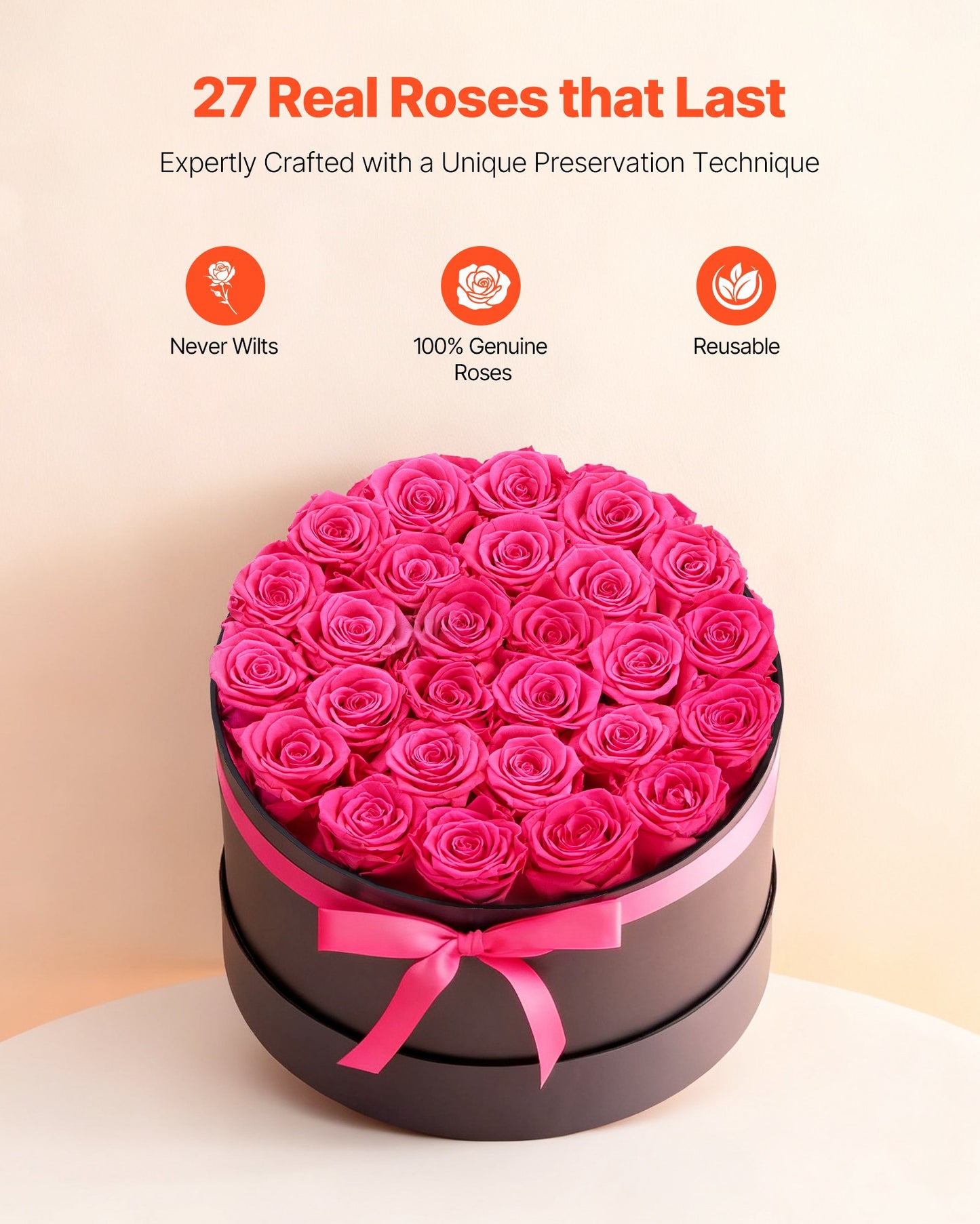 Forever Flowers Preserved Roses Gift | 27 Real Roses in Heart Box | Anniversary, Mother's Day, Valentine's Gift | Lasts 3+ Years