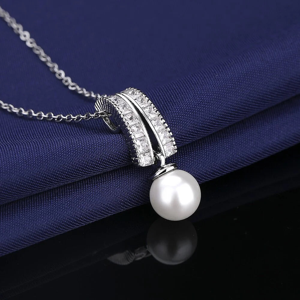 925 Sterling Silver Jewelry Set Tassel Imitation Pearl Clavicle Necklace Inlaid Zircon Women'S Necklace Earrings Elegant Jewelry