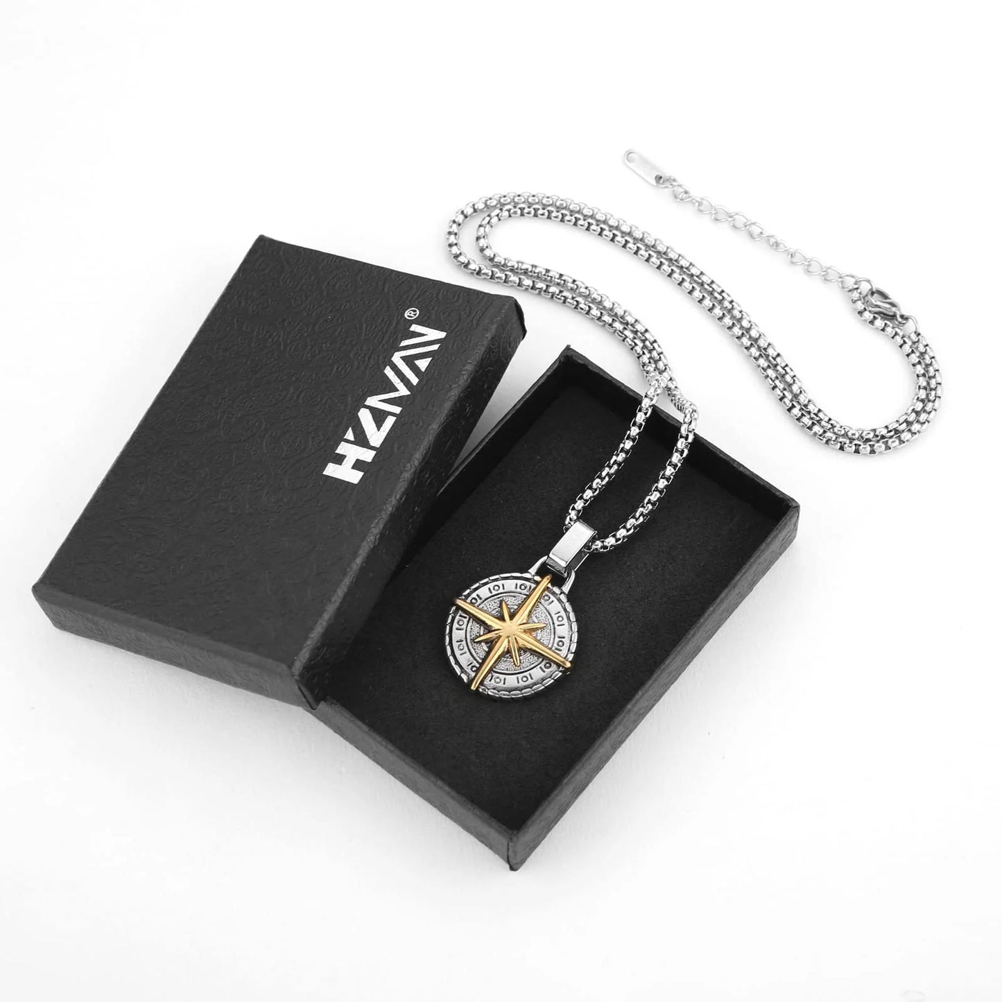 Viking Nautical Compass Necklace for Men Stainless Steel Vintage Sailor Amulet Pendant Jewelry Gift with 24 Inch Chain (Silver & Gold)
