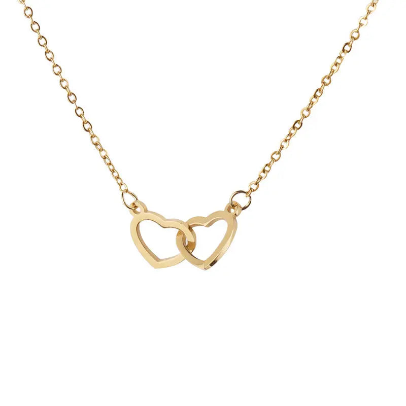 Double Heart Name Necklace - Couples Necklace