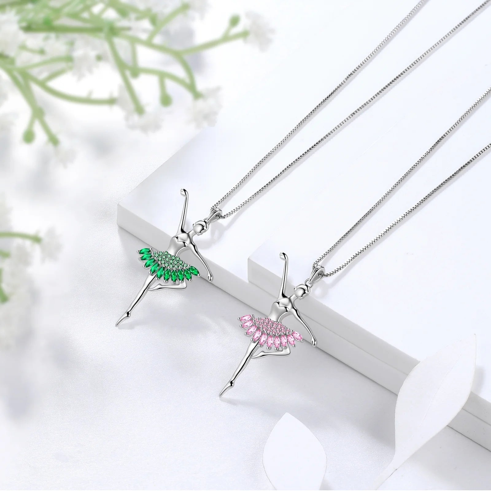 Ballerina Tiny Dancer Pendant Necklace May Birthstone Green Zirconia 925 Sterling Silver Women Christmas Valentine'S Day Birthday Gifts for Daughter