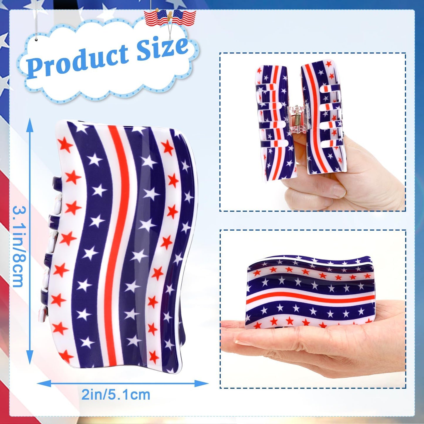 American Flag Shaped Claw Clips USA Patriotic 4th Of July Design Hair Accessories Red White And Blue Hair Clips For Independence Day Veterans' Day Clearance