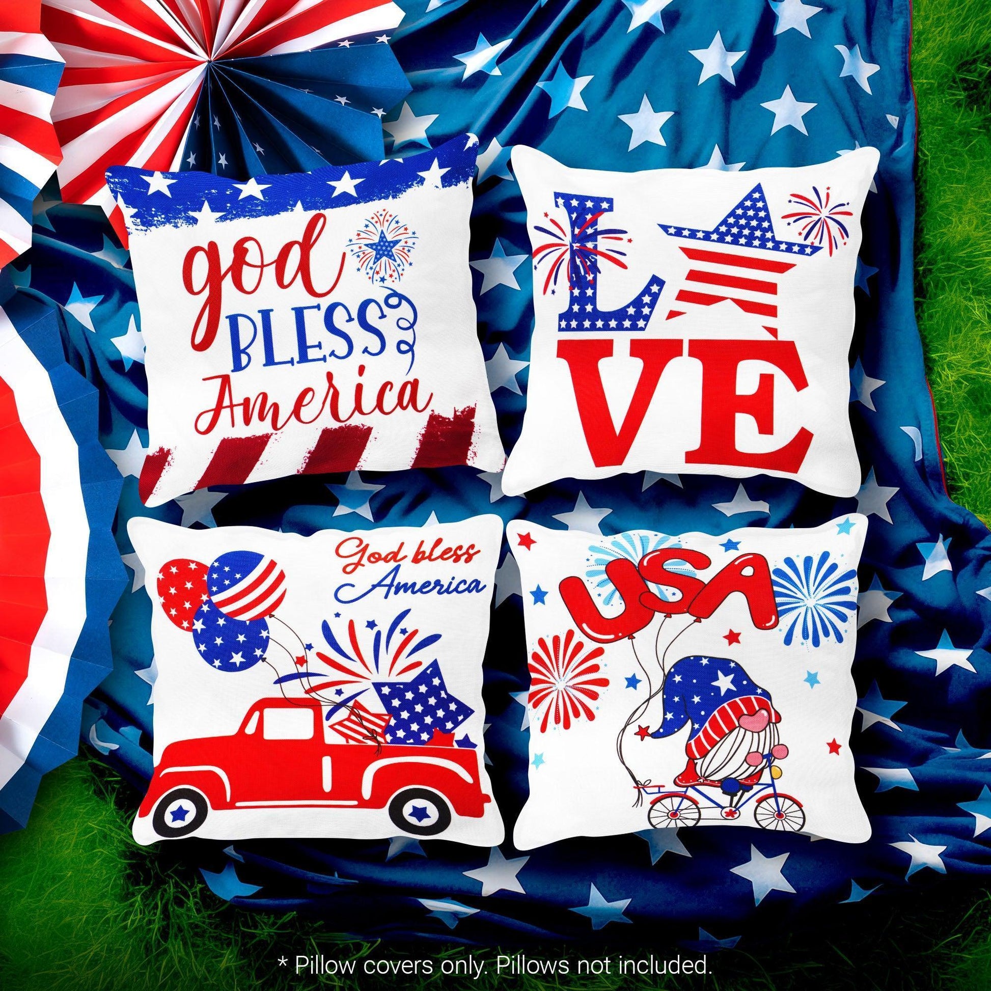Patriotic Decoration Gnome Fireworks Waterproof Throw Pillow Covers 18X18 In
