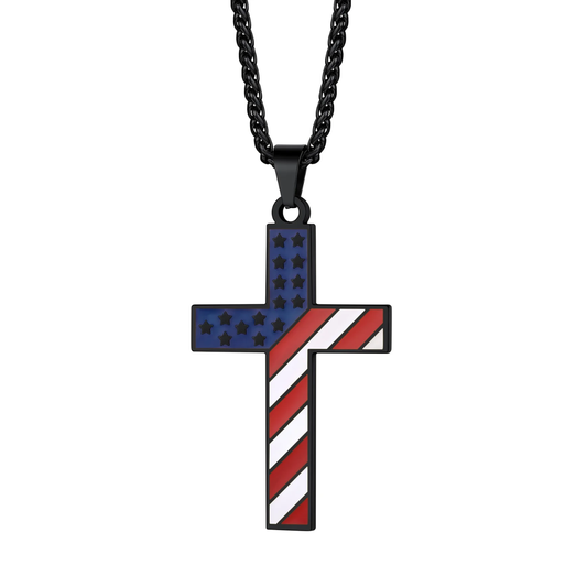 Cross Necklace American Flag | Stainless Steel Pendant