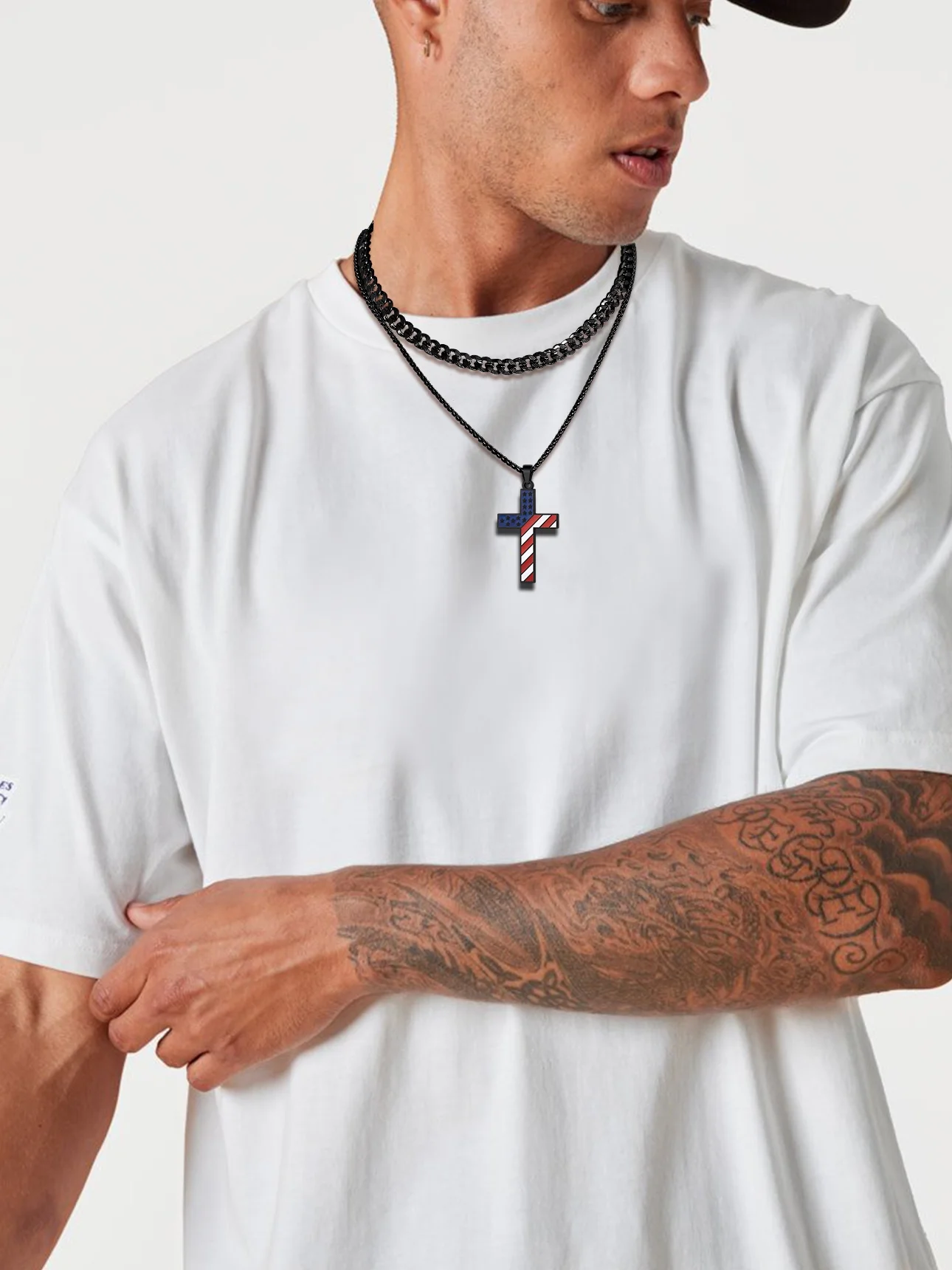 Cross Necklace American Flag | Stainless Steel Pendant