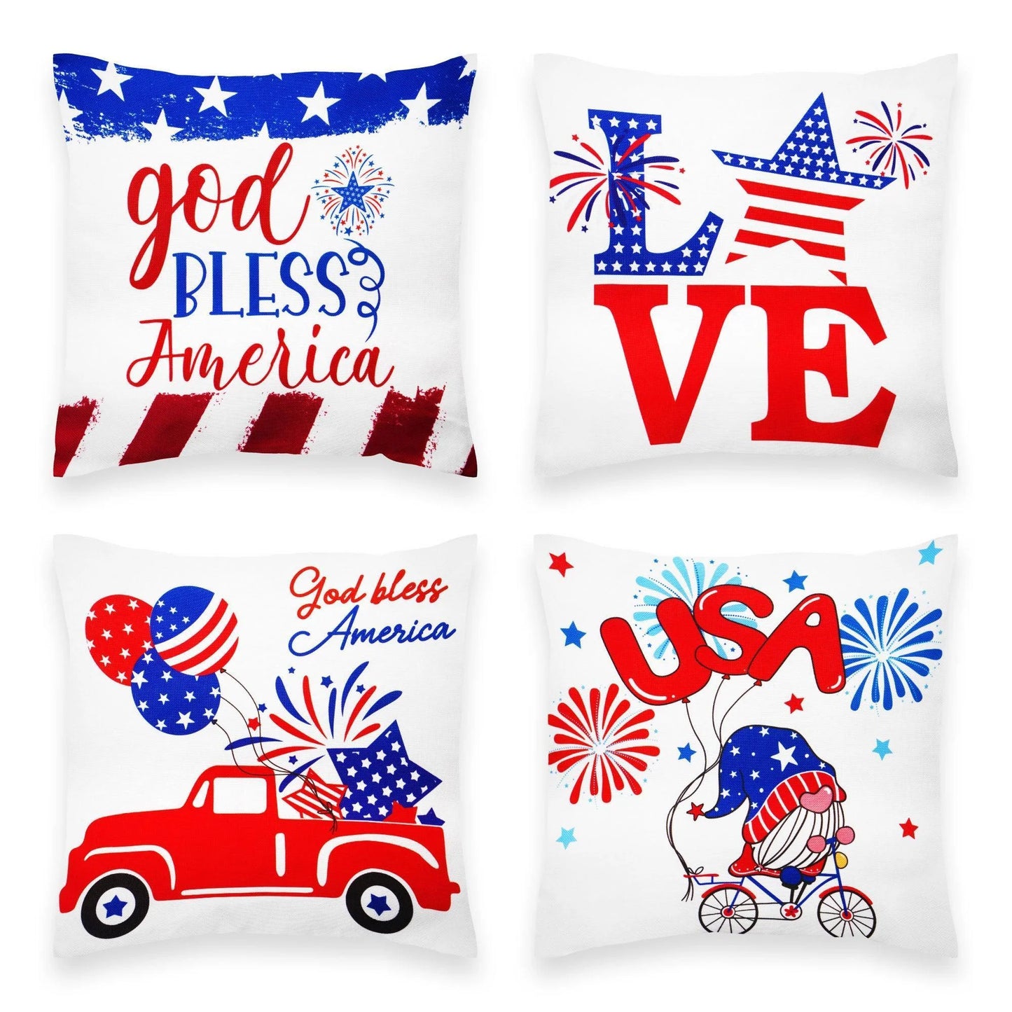 Patriotic Decoration Gnome Fireworks Waterproof Throw Pillow Covers 18X18 In