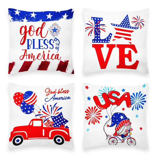 Patriotic Decoration Gnome Fireworks Waterproof Throw Pillow Covers 18X18 In