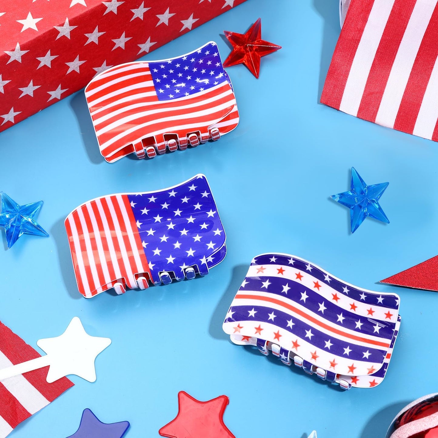 American Flag Shaped Claw Clips USA Patriotic 4th Of July Design Hair Accessories Red White And Blue Hair Clips For Independence Day Veterans' Day Clearance