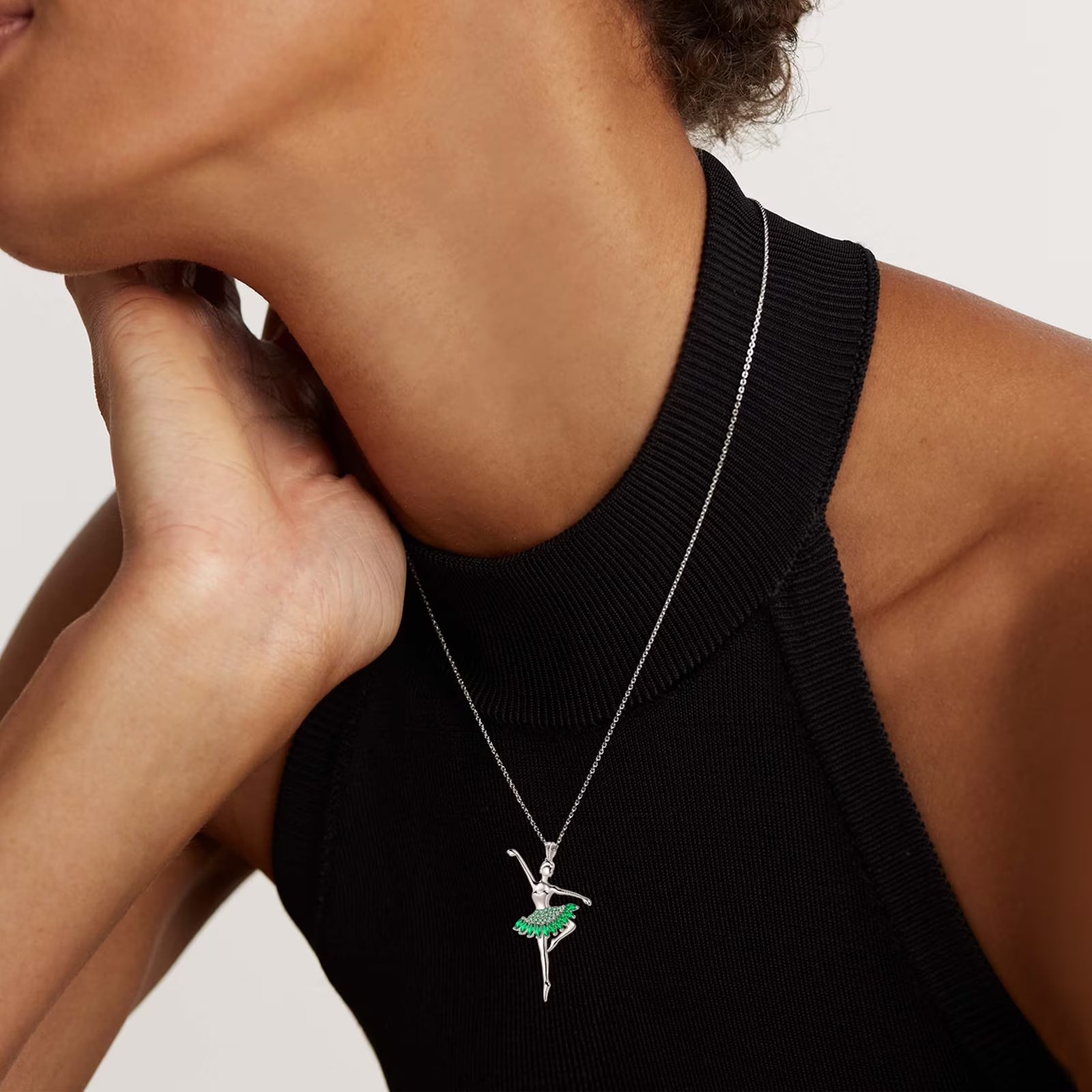 Ballerina Tiny Dancer Pendant Necklace May Birthstone Green Zirconia 925 Sterling Silver Women Christmas Valentine'S Day Birthday Gifts for Daughter