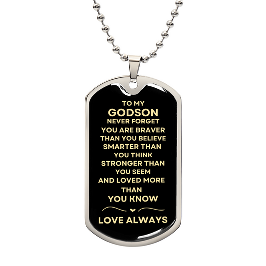 TO MY GODSON LOVE ALWAYS | WITH HEART | FROM GODMOM | TO MY GODSON | DOG TAG NECKLACE