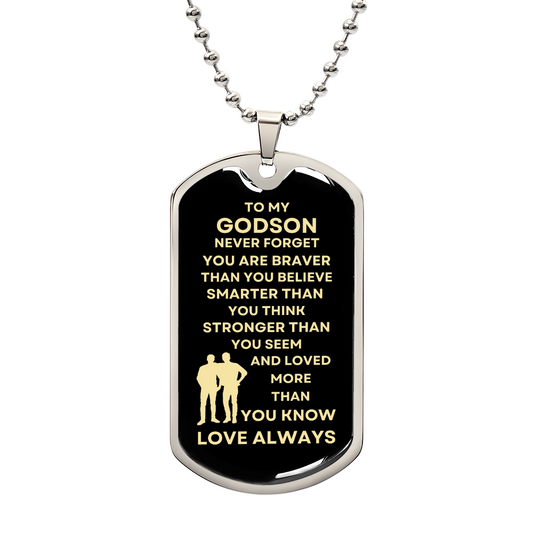 TO MY GODSON LOVE ALWAYS | TO MY ADULT GODSON | DOG TAG NECKLACE