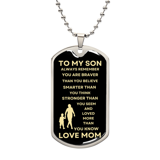 TO MY SON | LOVE MOM | DOG TAG NECKLACE